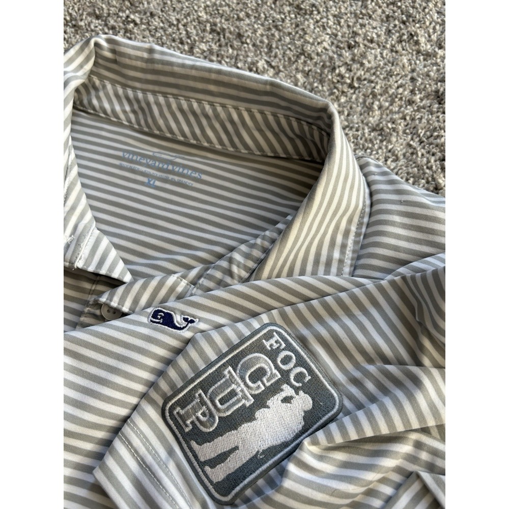 Vineyard Vines Polo Shirt Men's size XL Golf FOC CUP Performance Striped Gray